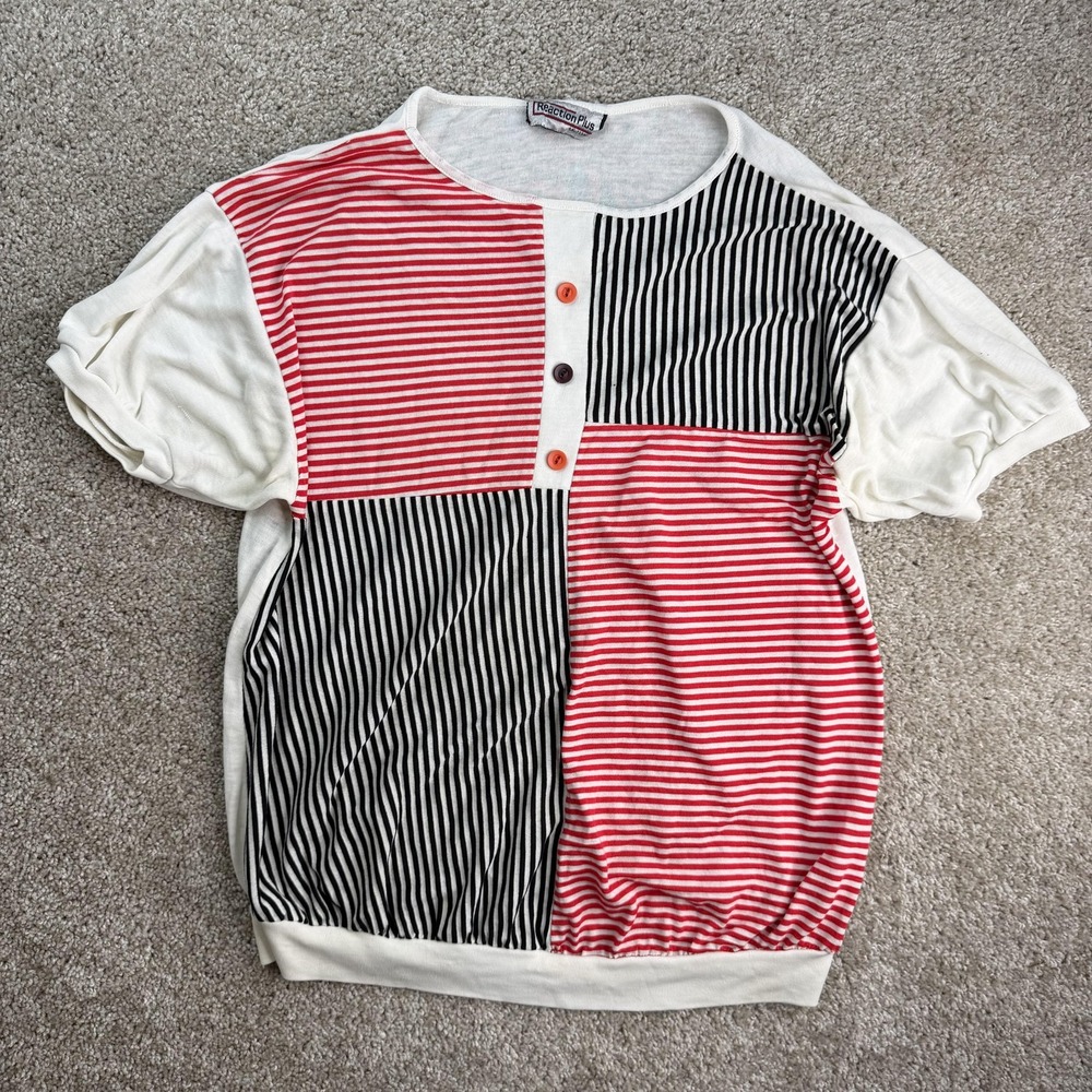 Vintage Reaction Plus Shirt Womens Large Striped Dolman Henley Top Jersey